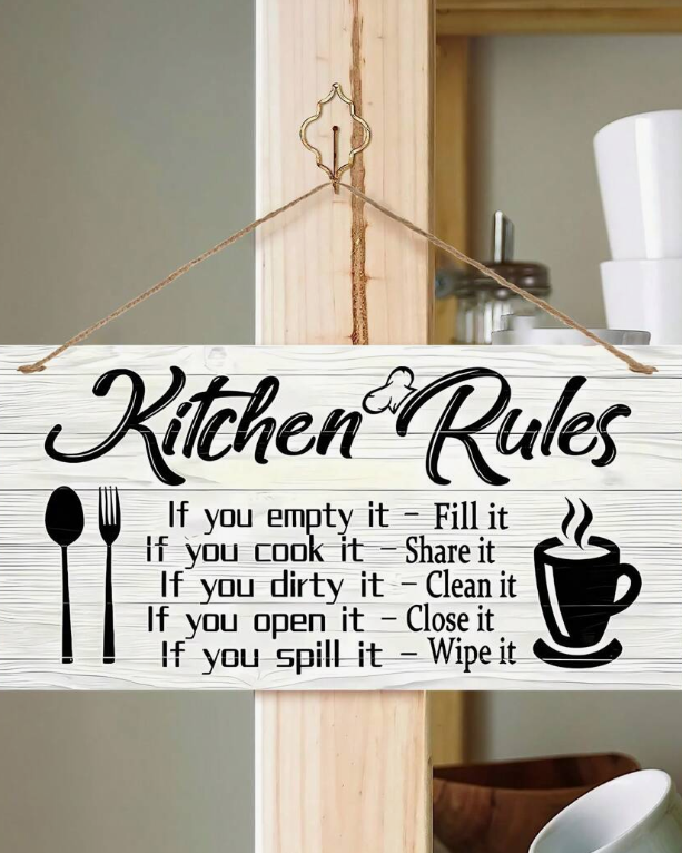 Creative Wooden Kitchen Rules English Sign Decor, Lightweight Material