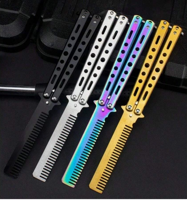 Foldable Comb Stainless Steel Practice Training Butterfly Knife Comb