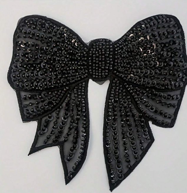 Diy Handmade Bridal Embroidery Bow Decoration, Black White Color,