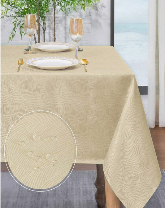 1pc Portable Jacquard Weave Waterproof & Stain Resistant Tablecloth With Swirl Pattern