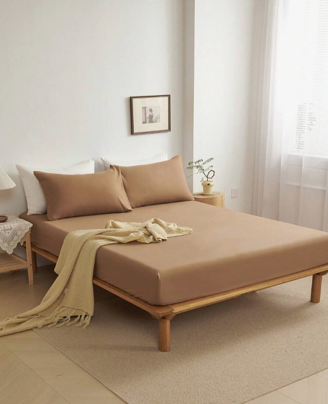 pc Coffee Brown Plain Solid Color Fitted Sheet
