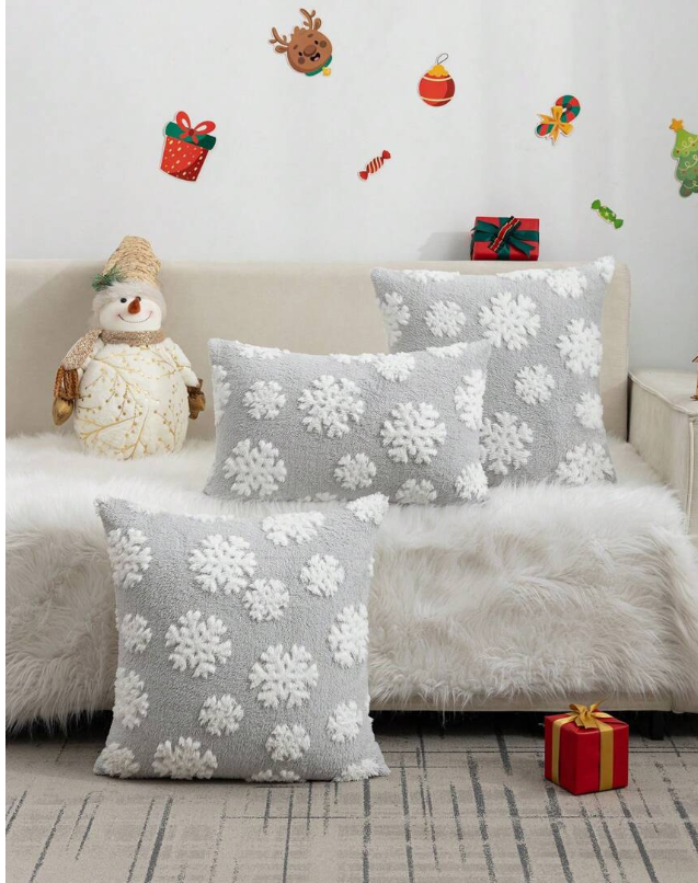 1pc Christmas Tree, Reindeer & Snowflake Plush Cushion Cover