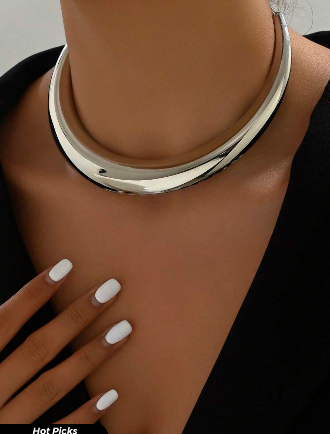 1pc Fashionable Glossy Choker Necklace Simple Metallic Chain