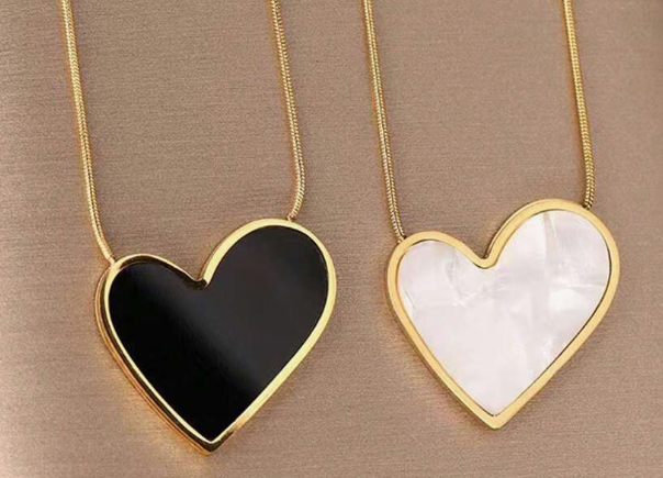 One Elegant Stainless Steel Necklace With Acrylic Inlay Iirregular