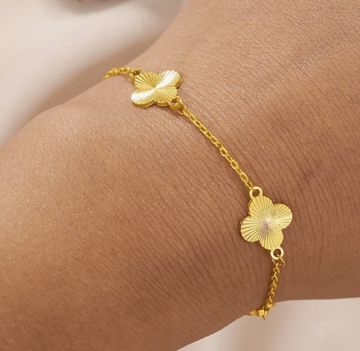 1pc Simple Four Leaf Grass 18k Gold Chain Bracelet