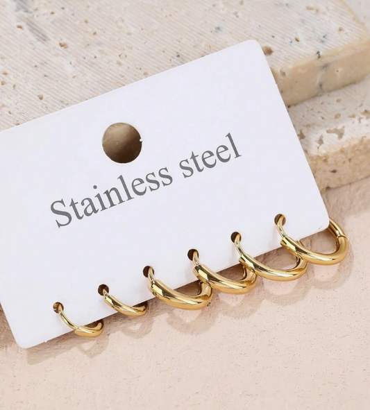 Set Of 3 Pairs Simple Stainless Steel Small Hoop Earrings Suitable For Women Daily