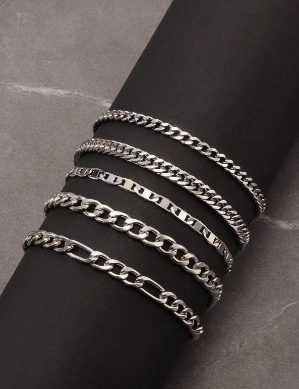 Stainless Steel Minimalist Bracelet Set For Men, Unisex Daily Wear