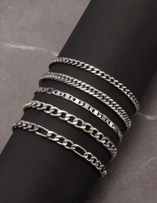Stainless Steel Minimalist Bracelet Set For Men, Unisex Daily Wear