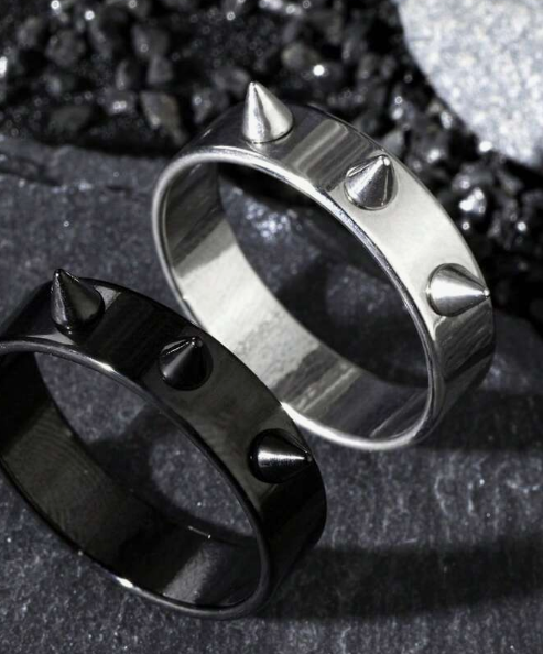 2pcs Punk Stainless Steel Ring Cone Shape Simple Fashion Style Suitable