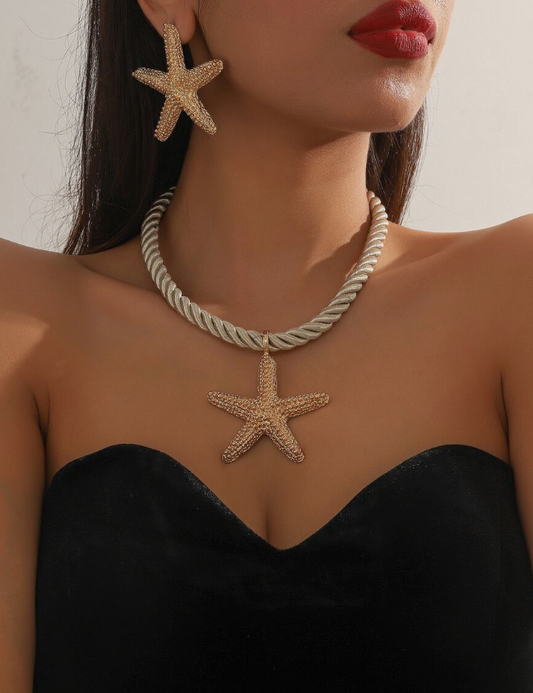 1 set of 3 pieces simple fashion starfish pendant necklace marine style exaggerated earrings