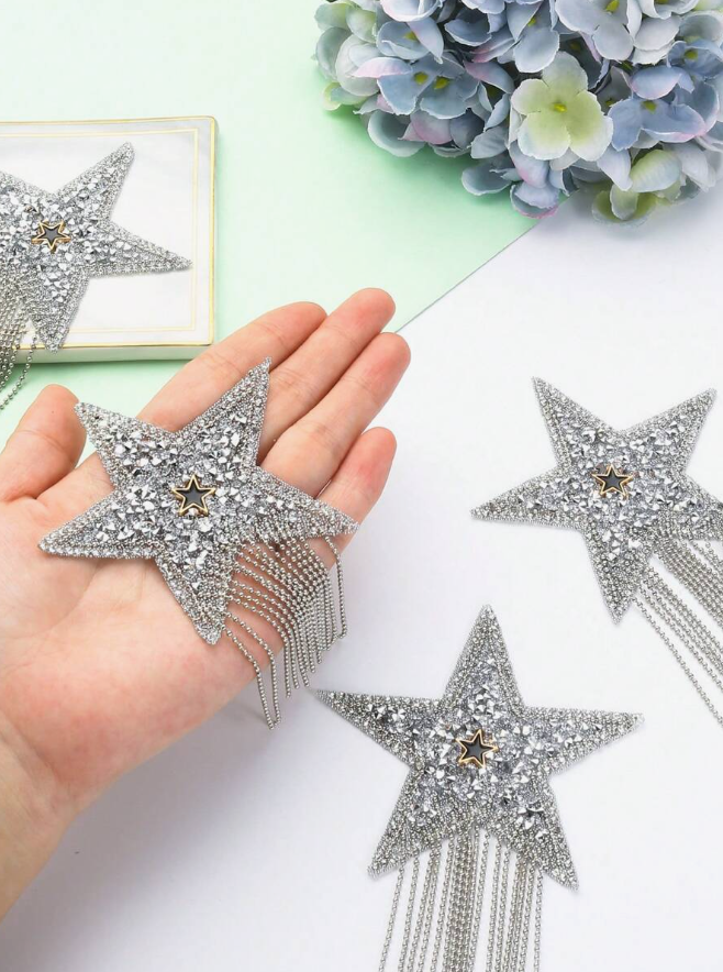 Shiny Rhinestone Five-Pointed Star Tassel Clothes Patch