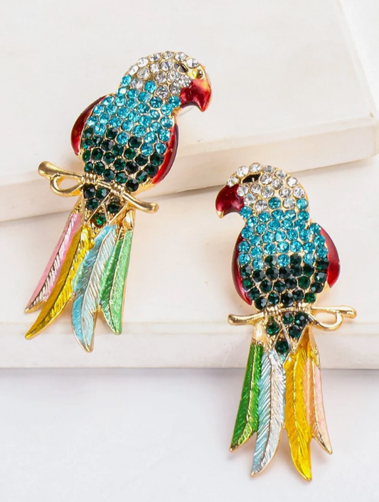 juran Rhinestone Bird Design Stud Earrings