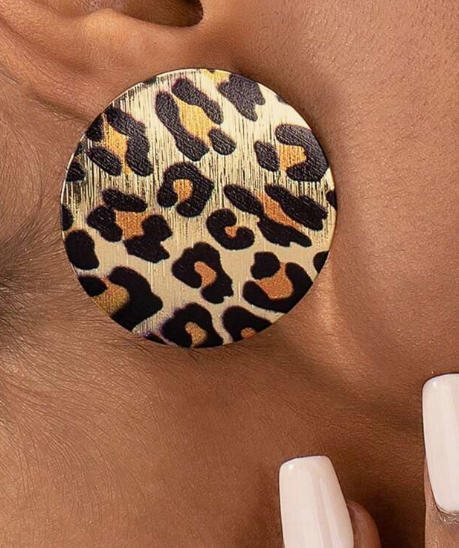 1 Pair Of Geometric Circular Leopard Print Fashionable Women's Commuting Earrings