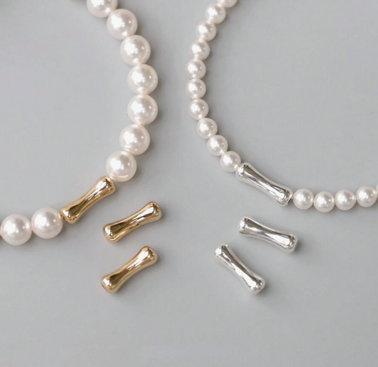 20pcsSet 14k Gold & Silver Two Tone Frosted Bamboo Shaped Spacer Beads