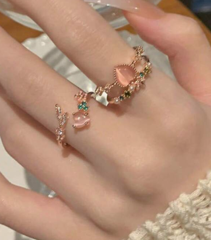 1set2pcs Double-Layered Clear Heart Design Open Ring, Adjustable Size Valentines