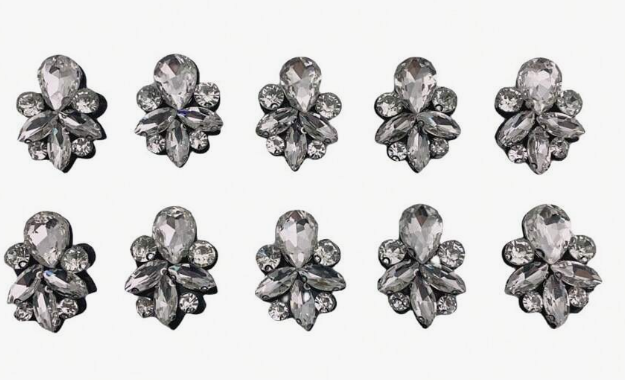 10Pcs Rhinestone Beaded Brooch Patches Applique Sew On Clothes Dress Shoes Bags Cap