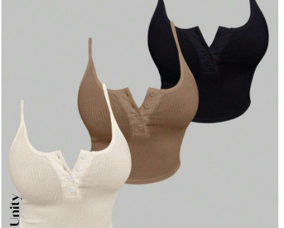 SHEIN Unity 3pcs Button Half Placket Slim Fit Tank Tops With Straps