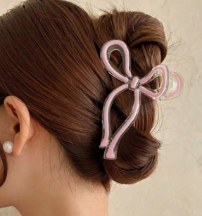 1pc Women's 13cm Gradient Color Transparent Bowknot Large Collar Clip With Hollow Out