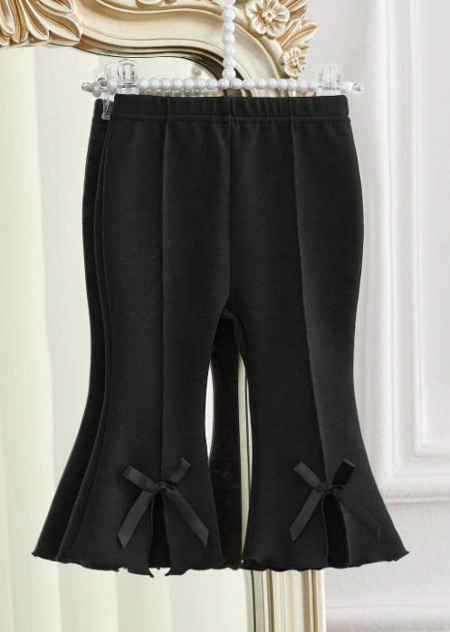 SHEIN Baby Girls' Solid Color Bow Decor Split Hem Pants