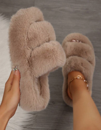 Furry Slippers For Women, Fashion OutdoorIndoor Thick Plush