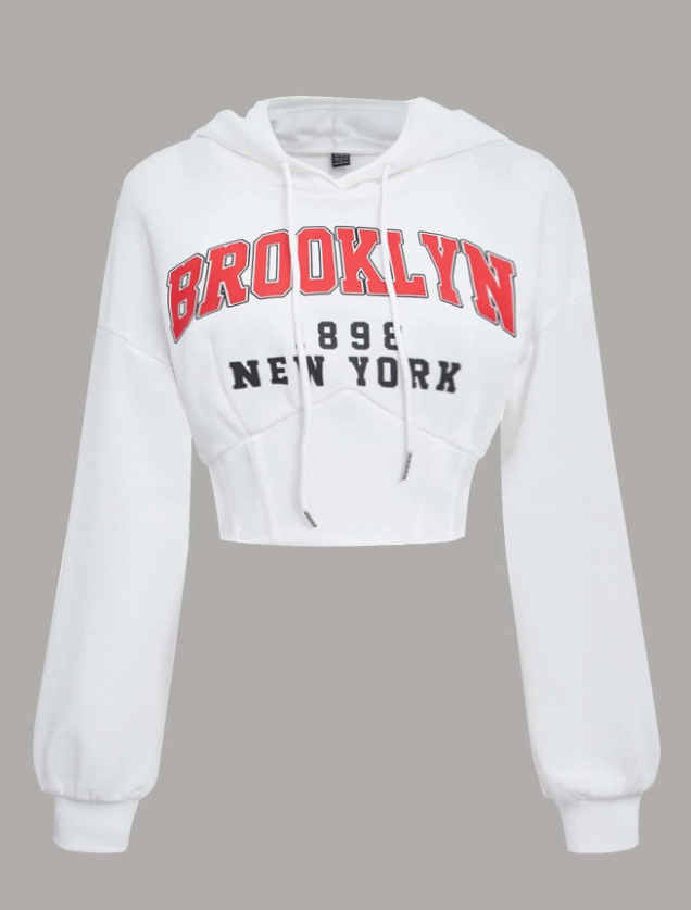SHEIN EZwear Letter Graphic Drop Shoulder Drawstring Hoodie