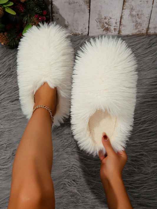 New Elegant Women's Winter Shoes Soft Lightweight Cotton Slippers in White, Orange, and Pink Orange, Luxury Furry Long House Shoes Quiet Indoor Floor Bedroom Fur Shoes Gift