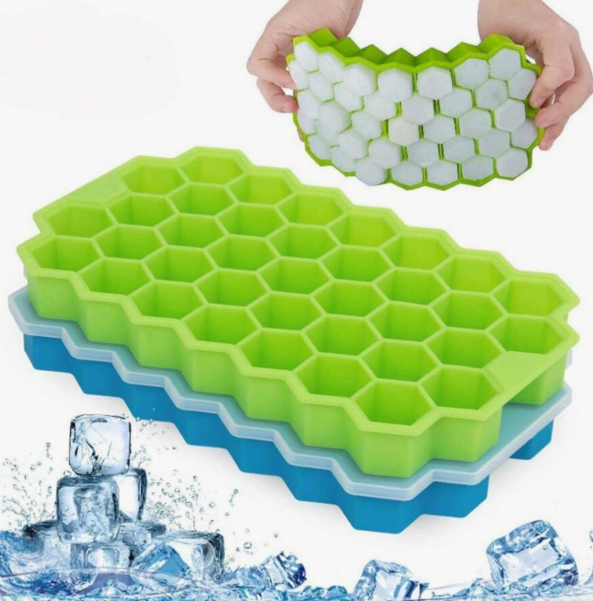 Hexagonal Silicone Ice Tray with Lid, Creatively Stackable 37 Cells in Easy-Removable Ice Cube Tray