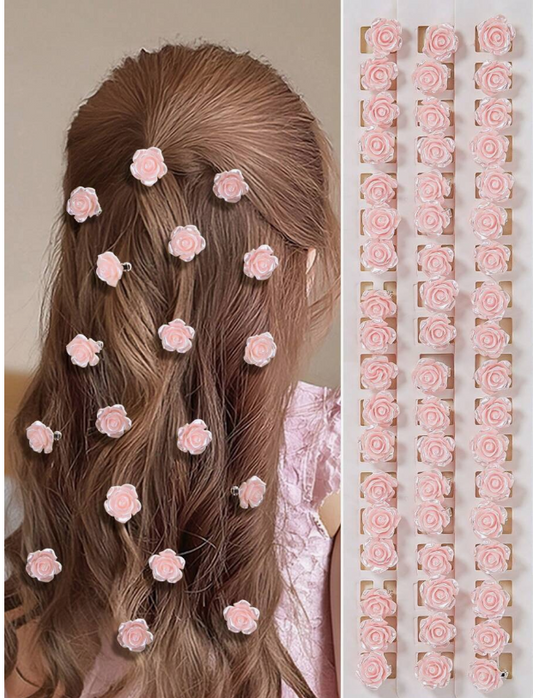10-piece set of pink velvet flower hair clips for girls, beautiful European and American style bangs clips, bridal and wedding hair accessories