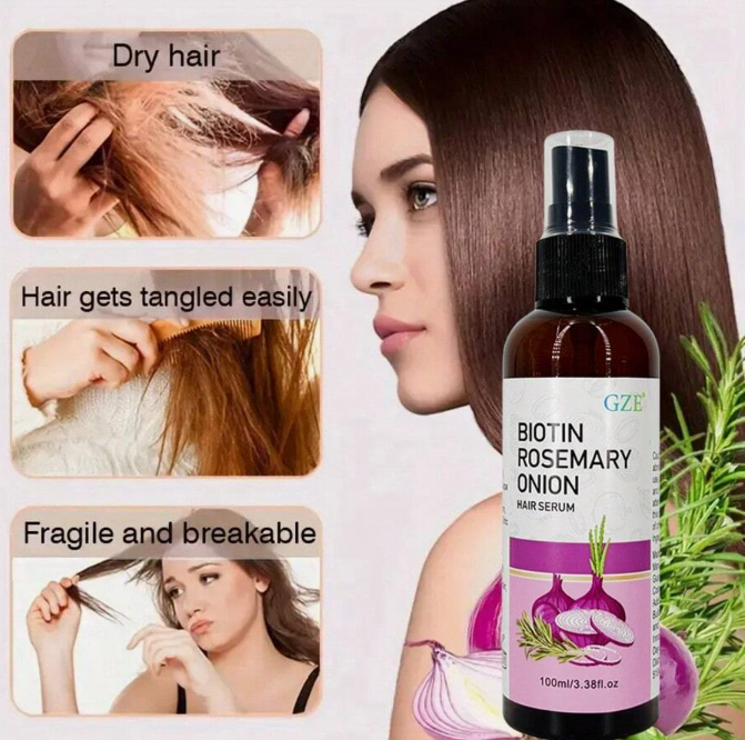 GZE Biotin and Onion Thyme Hair Serum, moisturizing and strengthening, effectively resists heat damage, prevents breakage, repairs dry and damaged hair, reduces split ends and frizz, deeply moisturizes overnight