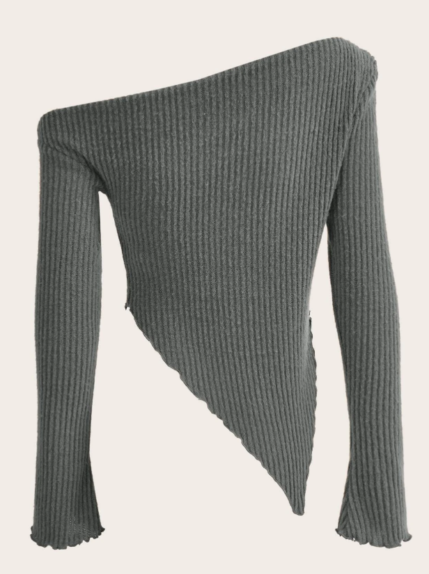 SHEIN ICON Grunge Asymmetrical Neck Rib-knit Tee