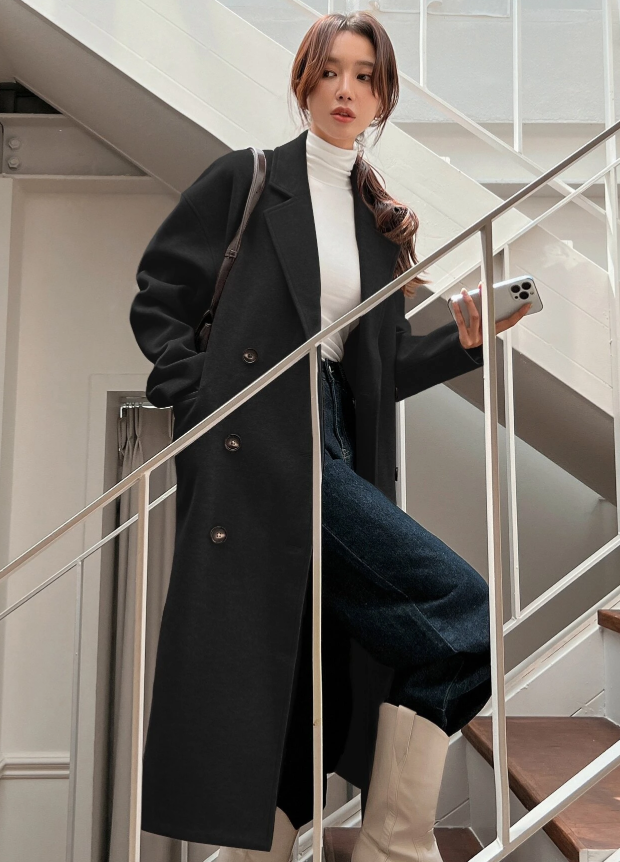 DAZY Drop Shoulder Double Breasted Overcoat