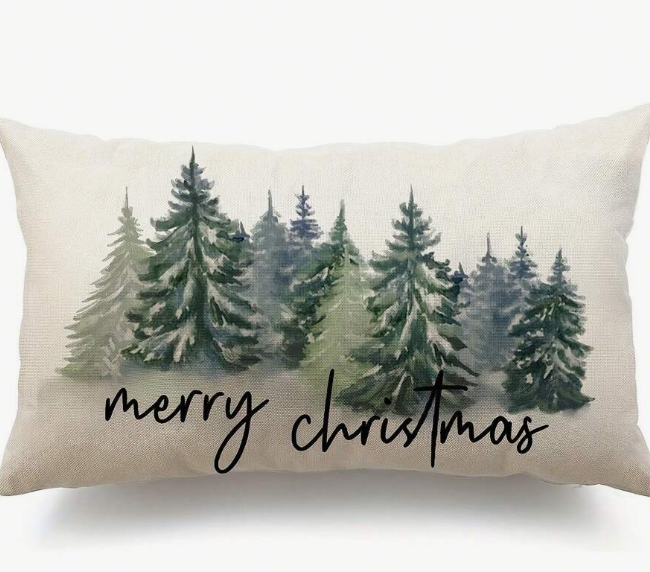 1pc Merry Christmas Lumbar Pillow, Christmas Tree & Snowman Print Cushion