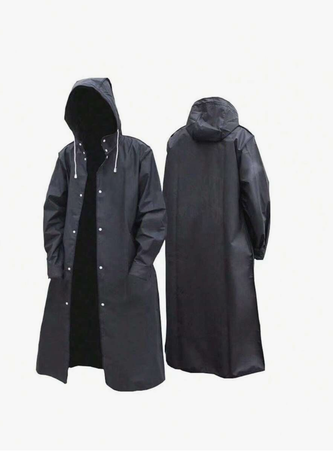1 PC Unisex Black Waterproof Long Raincoat Rain Coat Hooded Trench Jacket Outdoor Hiking Motorcycle