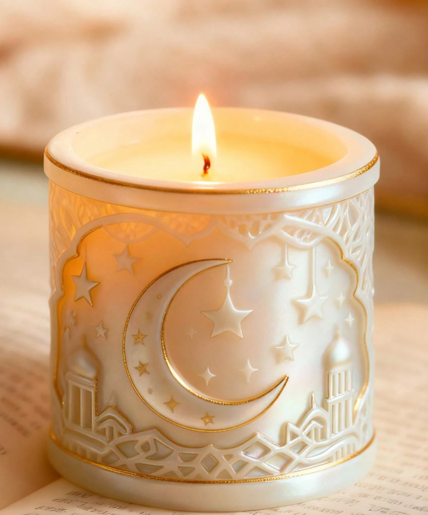 3D Cylindrical Candle Mold with Sacred Star and Crescent Design - Star/Crescent/Flower Design for Wax/Resin/Plaster, Event Decorations, Christmas Gifts, Silicone Mold